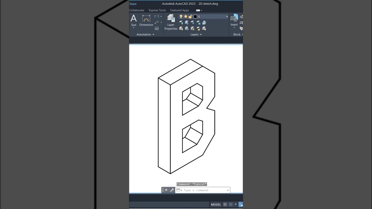 Изометрический рисунок алфавита – B | 3D-буква B в AutoCAD (изометрическая серия от A до Z) 