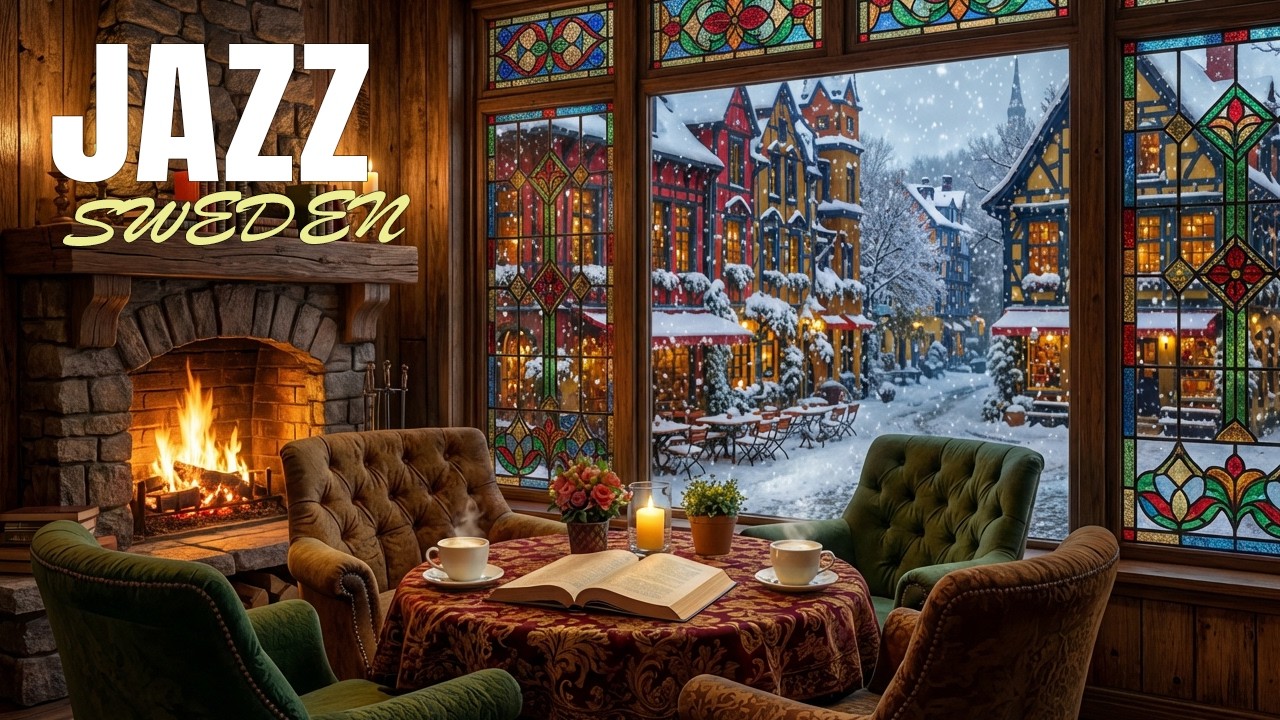 Cozy Winter Café Jazz in Sweden ❄️ ☕ Peaceful Jazz Piano & Warm Fireplace