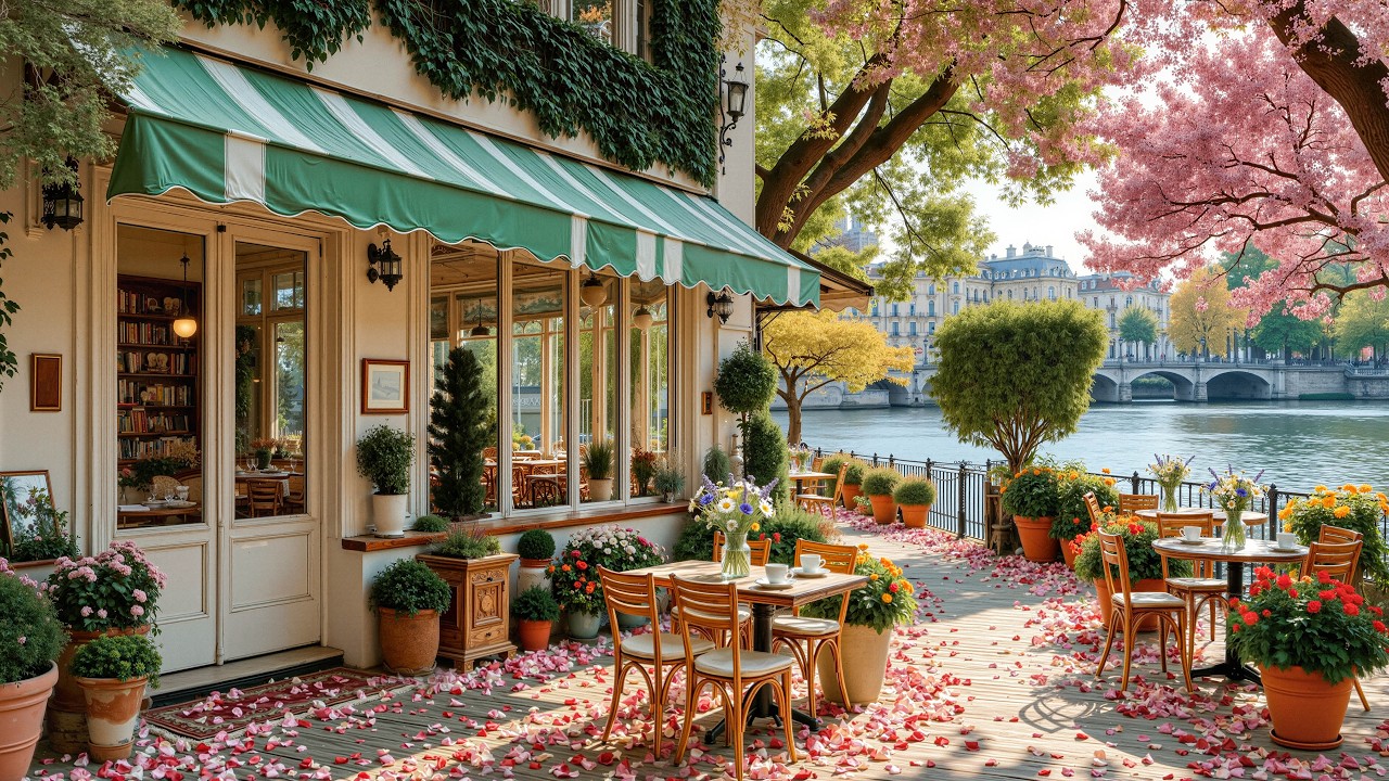 Romantic Lakeside Rose Café 🌹 Spring Jazz for Relaxation & Peaceful Moods
