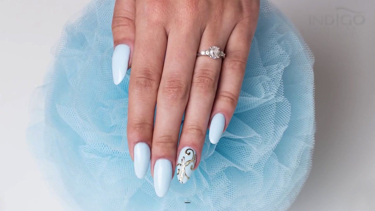 Folia biżu złota :: Błękitne paznokcie Indigo Nails :: Black paint Gel :: Pastelowe paznokcie