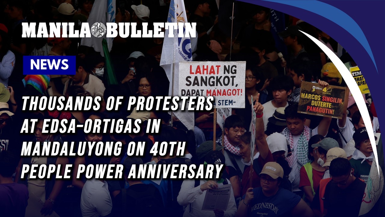 Thousands of protesters at EDSA–Ortigas in Mandaluyong on 40th People Power anniversary