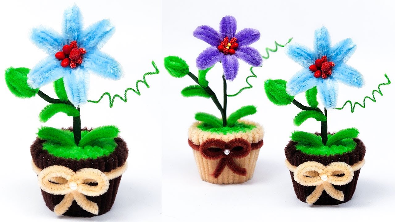 Pipe Cleaner Flower DIY 🌼 Easy Handmade Craft for Kids 🌿 Cute Mini Pot Decoration & Gift Tutorial