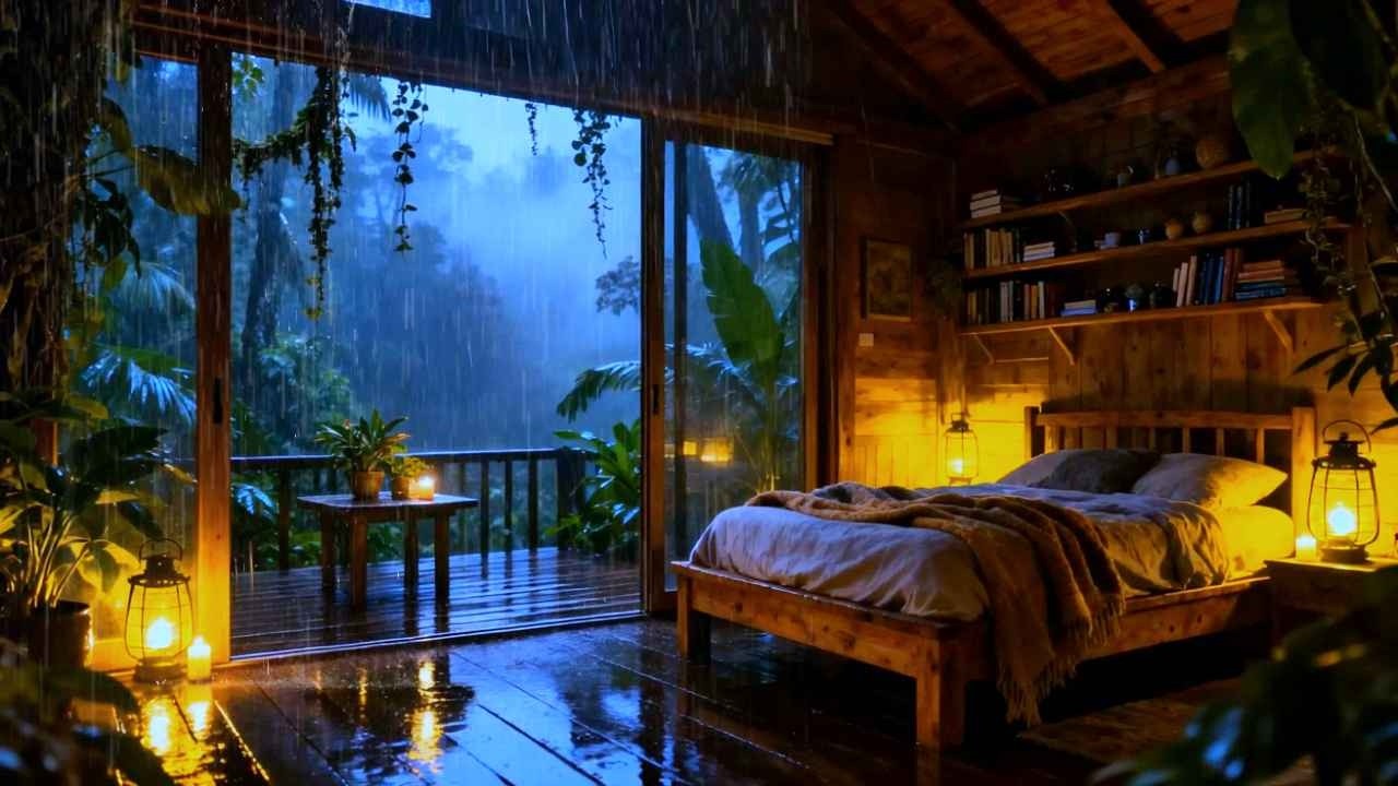 Experience Quick Sleep Onset With Peaceful Rain And Low Distant Thunder