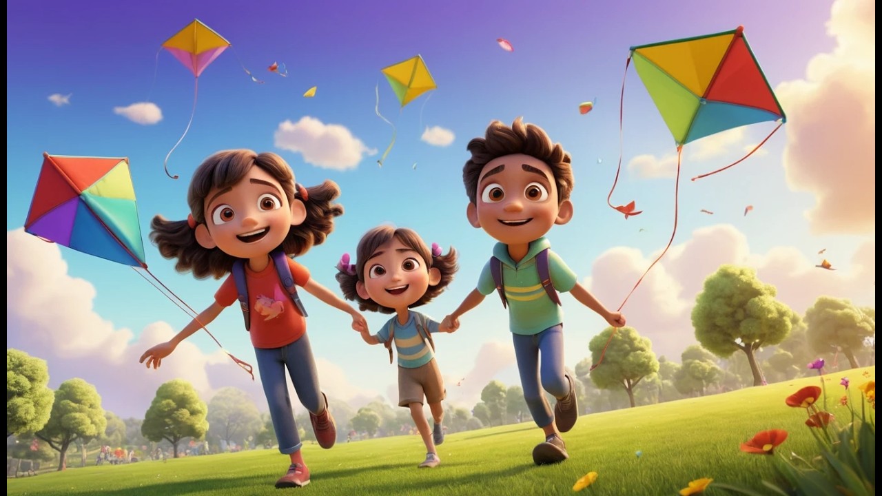 Cinco Pequeñas Cometas Vuelan por el Cielo | Rimas Infantiles y Colores para Niños