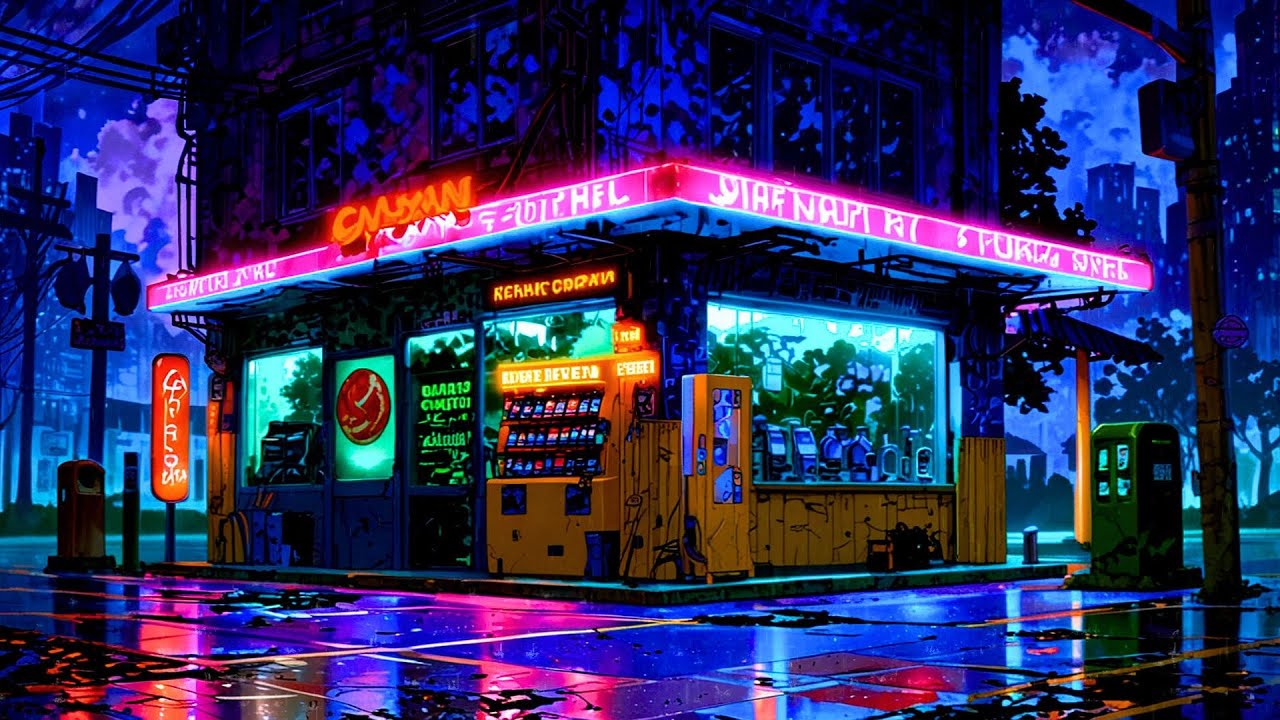 90s Rainy Night Outside the Corner Shop | Lofi Chill