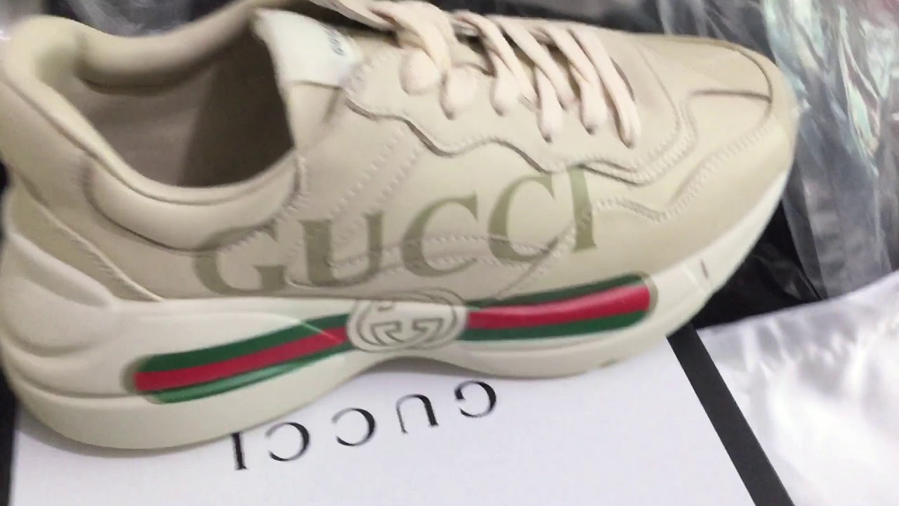 Real VS Fake Comparison Gucci Rhyton Print Leather Vintage Logo Sneakers Unboxing Review
