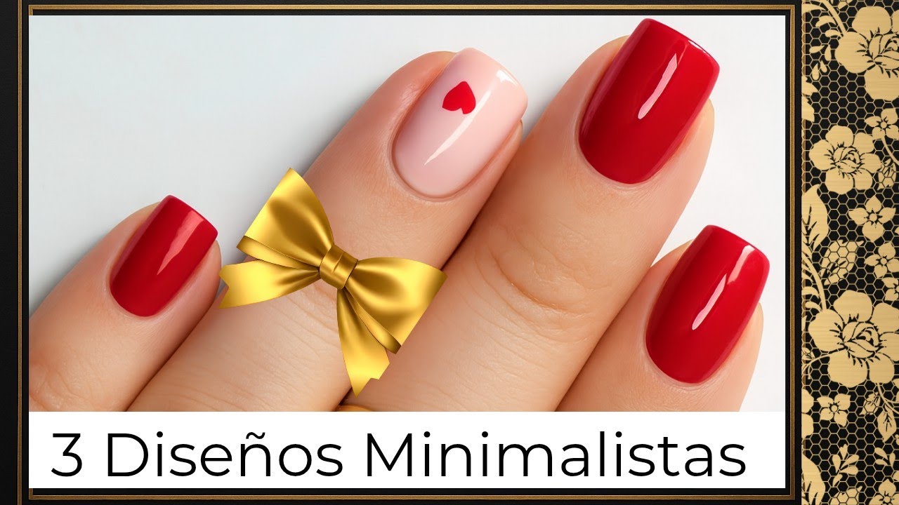 3 Diseños Minimalistas de Uñas Cortas con Corazones| Nail Art Fácil 