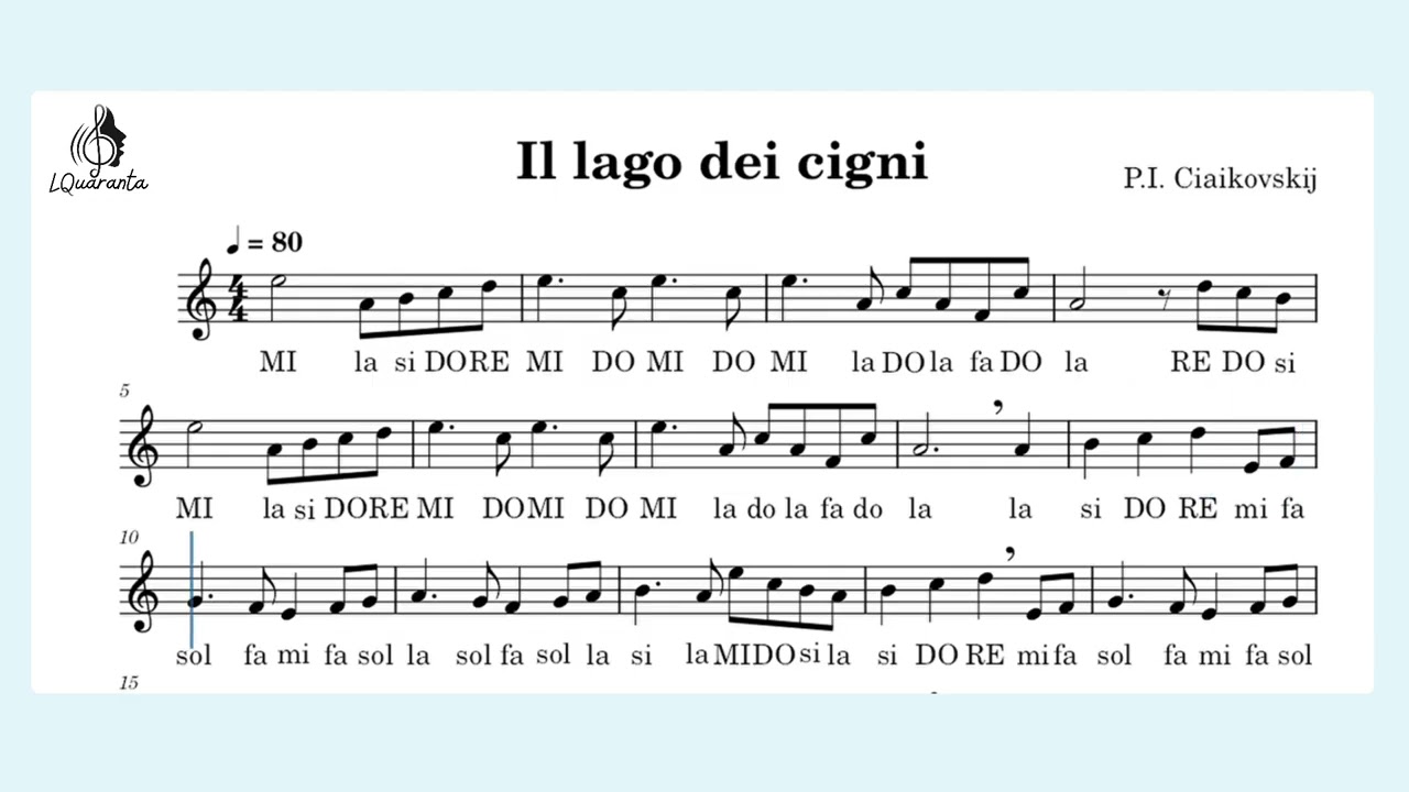 Il lago dei cigni, Ciaikovskij - Video spartito per flauto dolce con base musicale e nomi delle note
