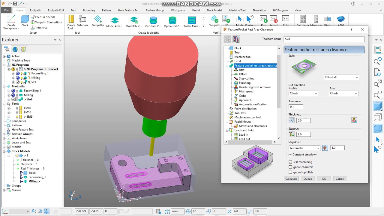 Autodesk Powermill Exercise 4 of 7 - L Bracket Machining (Slot)
