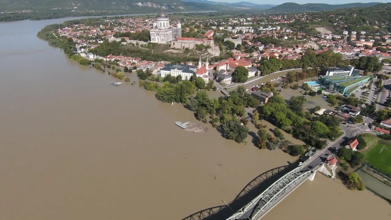 Árvíz 2024. Esztergom Duna tetőzése. 09.20. (légi videó)
