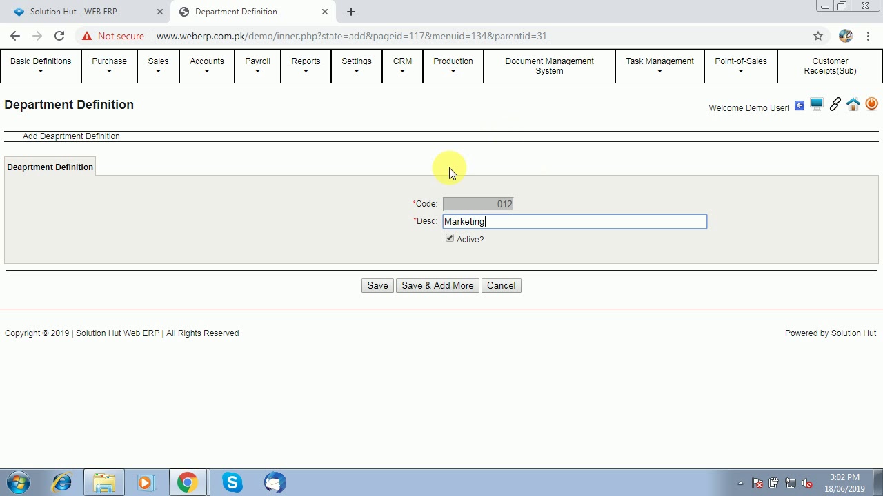 How to Define Department in webERP