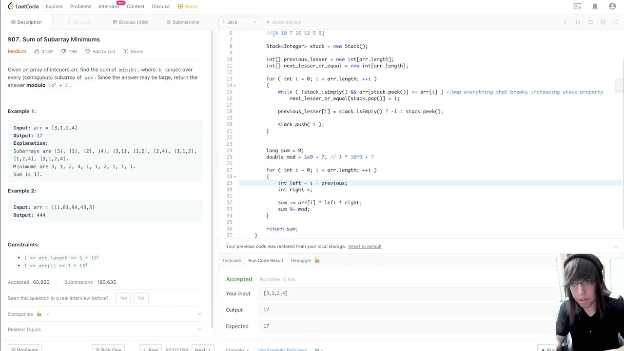 WALKTHROUGH - LeetCode 907. Sum of Subarray Minimums