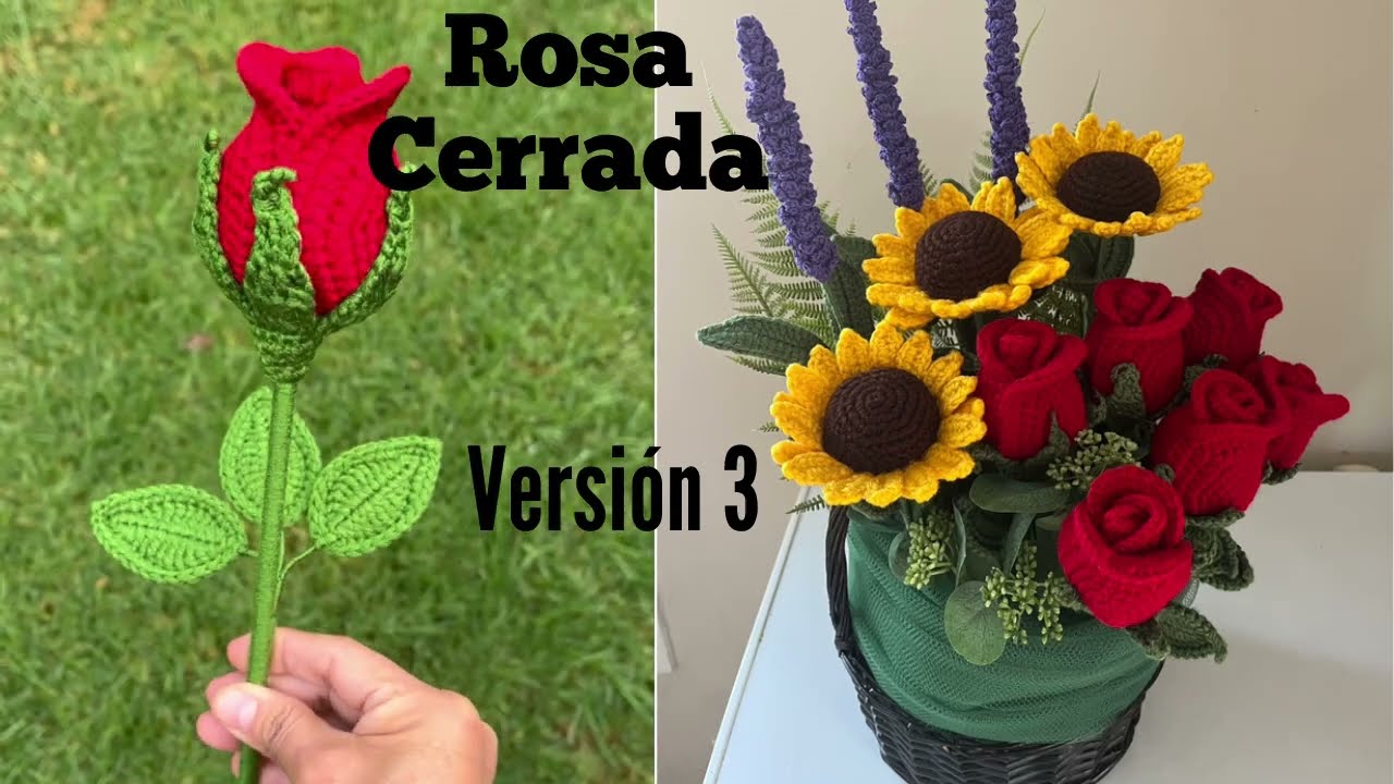 Rosa cerrada  VERSIÓN 3 Teje una rosa con solo 4 pétalos.🌹🌹🌹