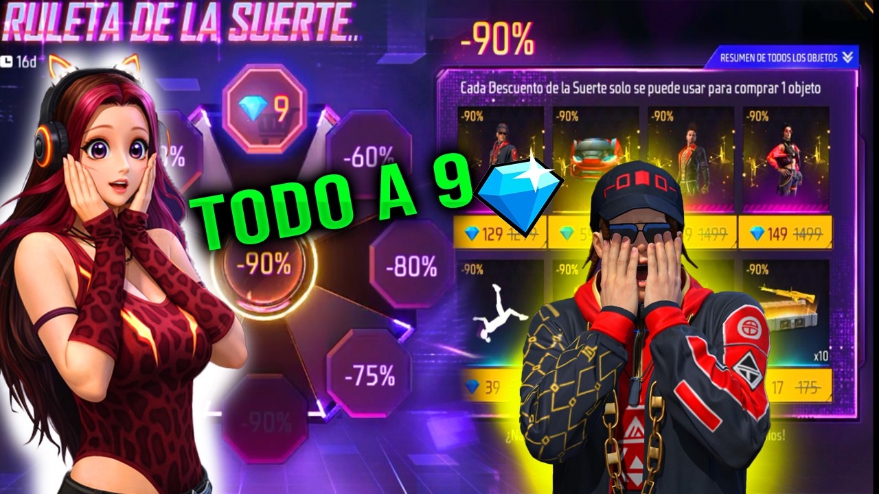 SACANDO TODO CON 9 DIAMANTES EN LA NUEVA RULETA DE LA SUERTE FREE FIRE FF LATAM PREMIOS RULETA SUERT