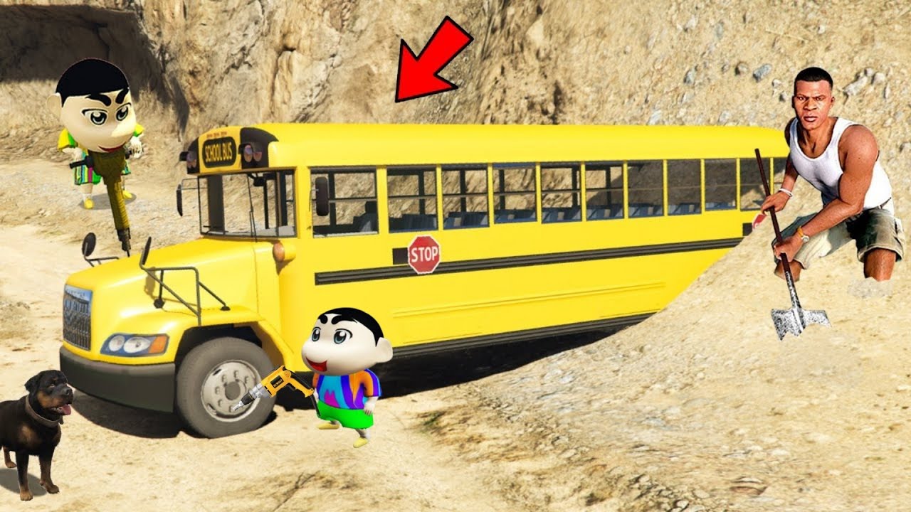Franklin and shinchan found buried school bus in GTA 5