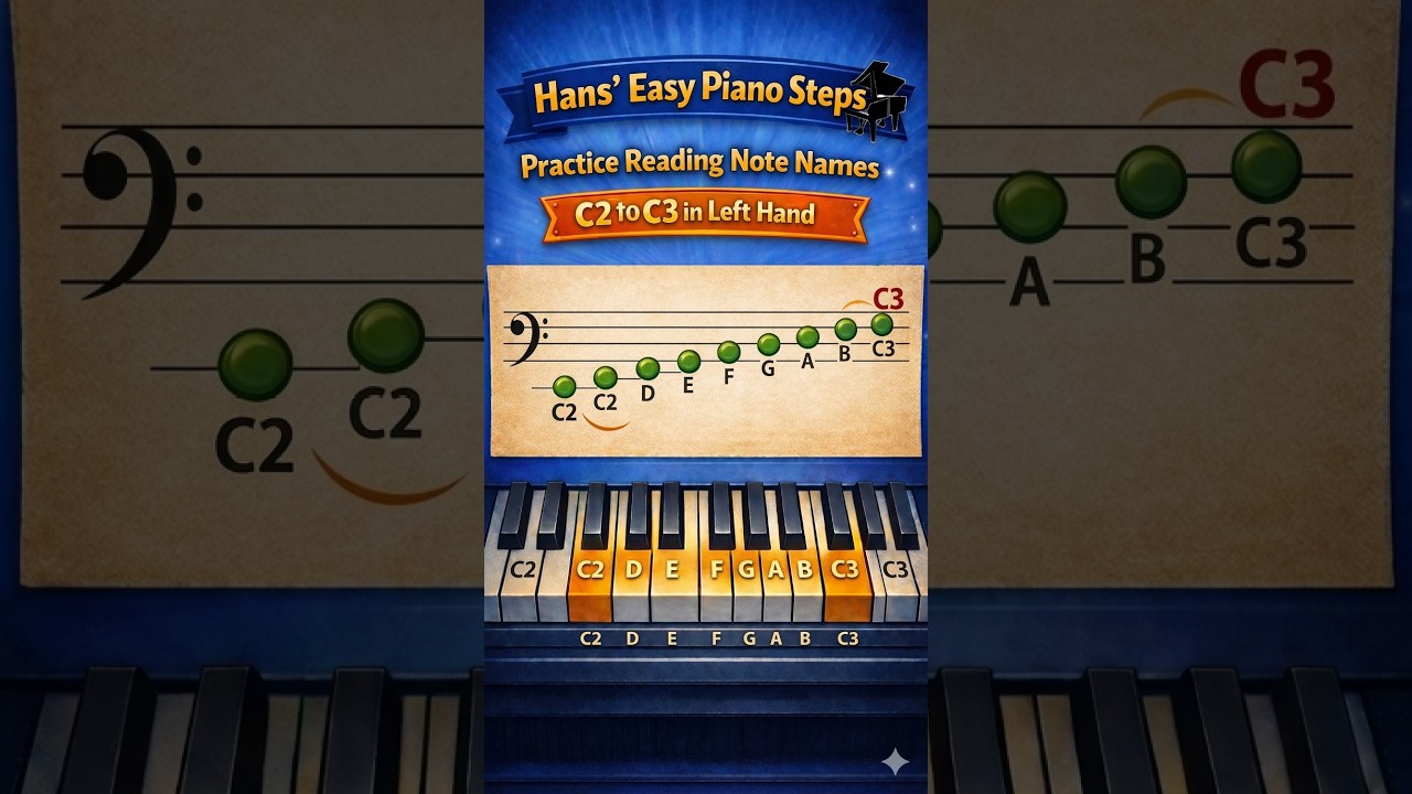 Practice Reading Note Names C2 to C3 in Left Hand #music #piano #notereading #notenames #lefthand