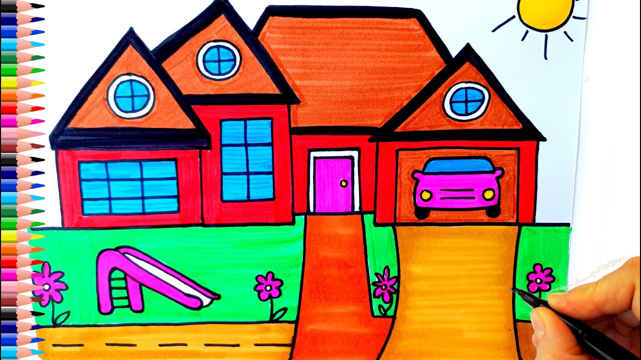Bahçeli Ev Çizimi 🏠 Güzel Ev Çizimi - Ev Resmi Nasıl Çizilir? - Kolay Ev Çizimi - Drawing House Easy
