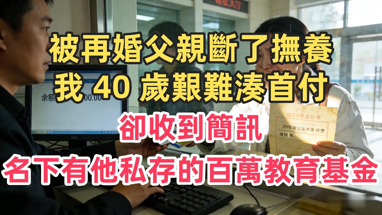 被再婚父親斷了撫養費，我 40 歲艱難湊首付，卻收到簡訊：名下有他私存的百萬教育基金
