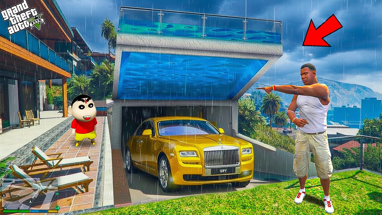 GTA V: Franklin and Shinchan House Has A Secret Garage Under It's Swimming Pool In GTA 5 Telugu