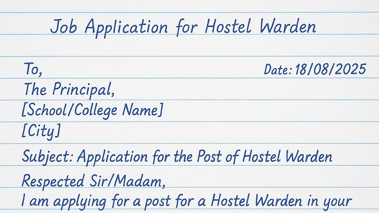✍️ Job Application for Hostel Warden in English | Application Writing in Notebook