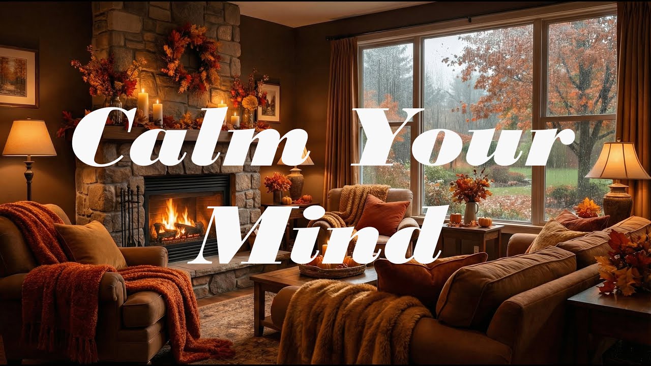Autumn Evening Jazz | Sound of Rain | Cozy Fireplace Ambience