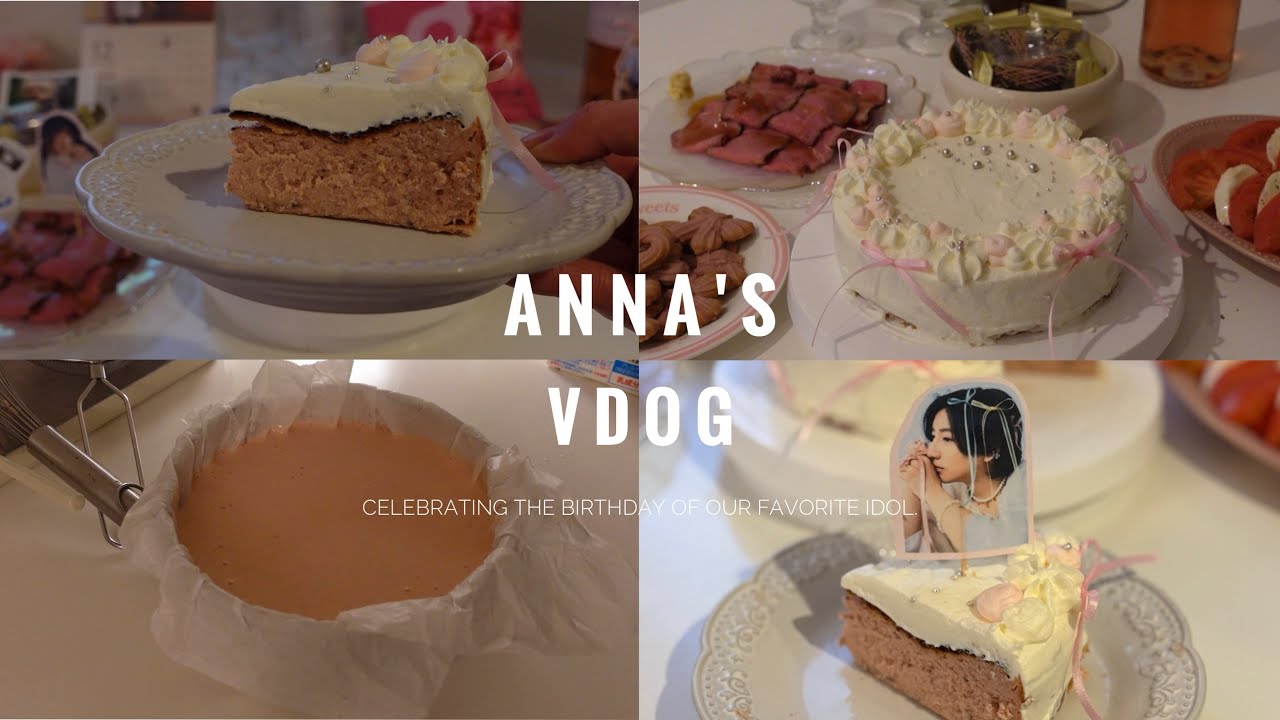pink×white×ribbon🎀｜スト担による本人不在の誕生日会🤍｜いちごのバスクチーズケーキを作る