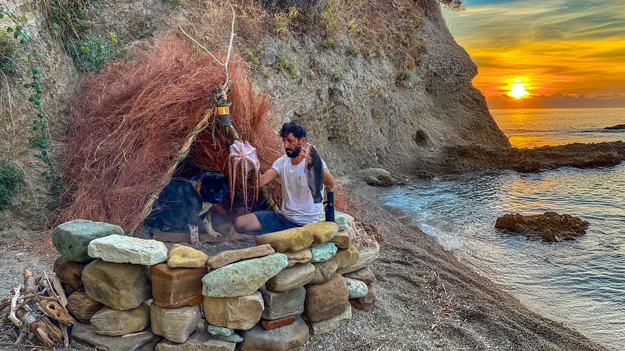 3 ДНЯ одиночного выживания (БЕЗ ЕДЫ, БЕЗ ВОДЫ, БЕЗ УКРЫТИЯ) Catch and Cook, OCTOPUS, FISH. Bushcraft