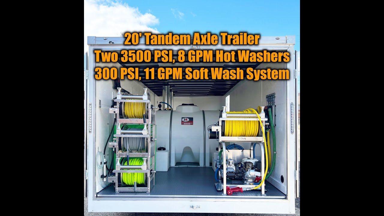 MONSOON: 20’ Tandem Axle Enclosed Trailer - Two 8 GPM Hot Water Pressure Washers & 11 GPM Soft Wash