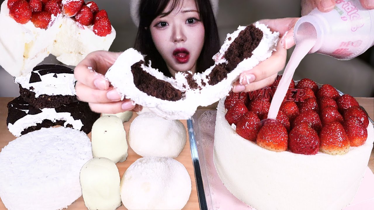 하얀색 디저트 싹 다 모아왔다🍰🤍투썸 신상! 화이트스초생 마시멜로우케이크 딕만스 크림떡 디저트 먹방 리얼사운드 WHITE CHOCOLATE DESSERTS MUKBANG ASMR