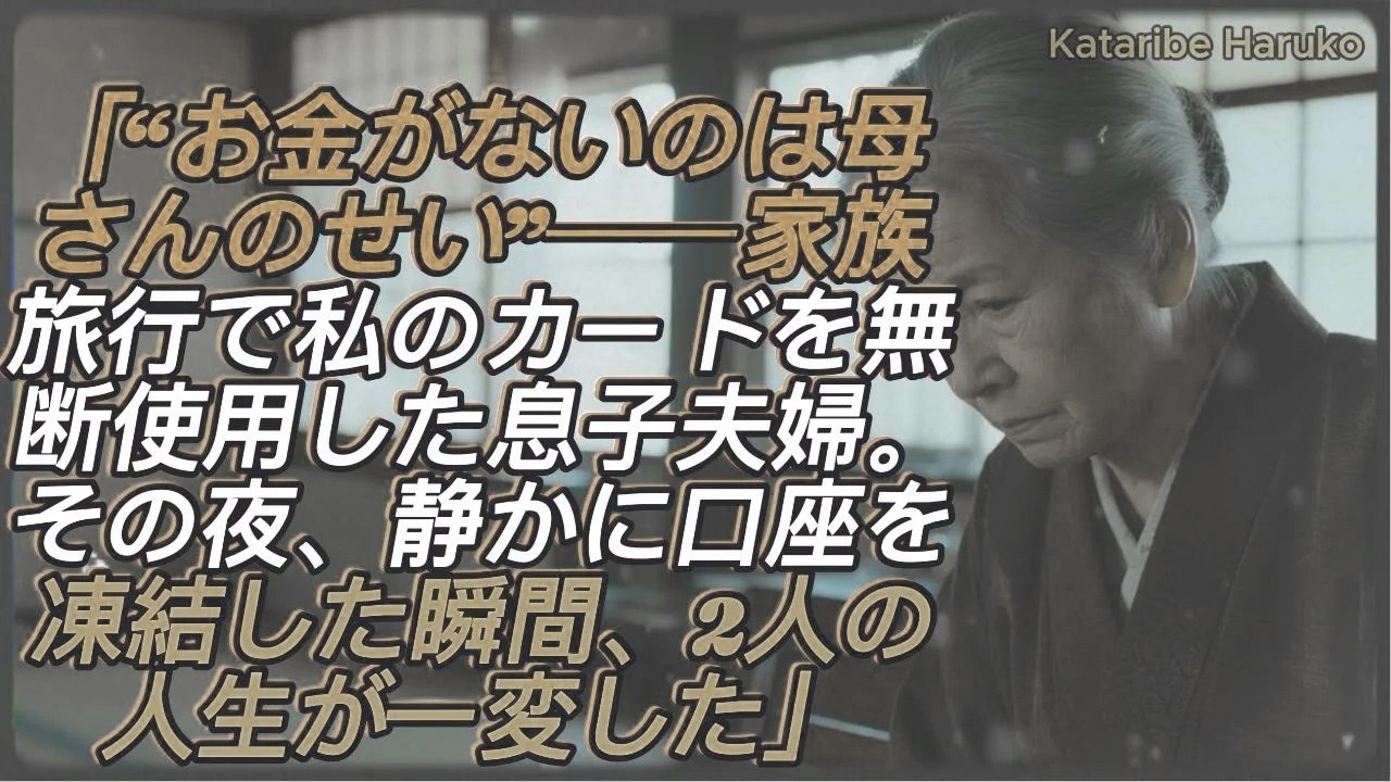 「“お金がない”と泣いた息子夫婦──家族旅行で私のカードを勝手に使った夜、私は静かに凍結した」退職金を奪われた母の“最後の一手”とは【シニアライフ】【60代以上の方へ】