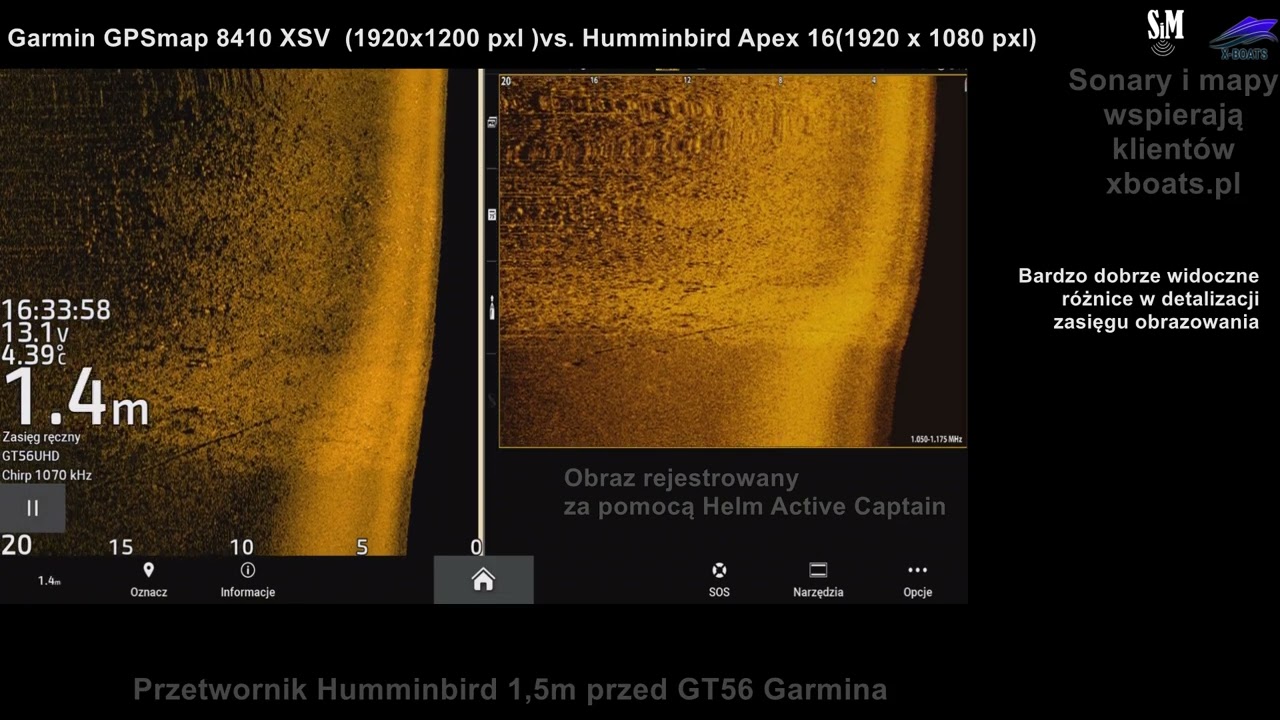 Garmin GPSmap 8410 xsv vs.  Humminbird Apex 16 porównanie obrazowania