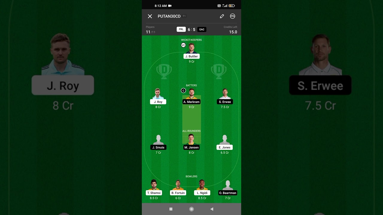 PRL VS EAS Dream11 team, 