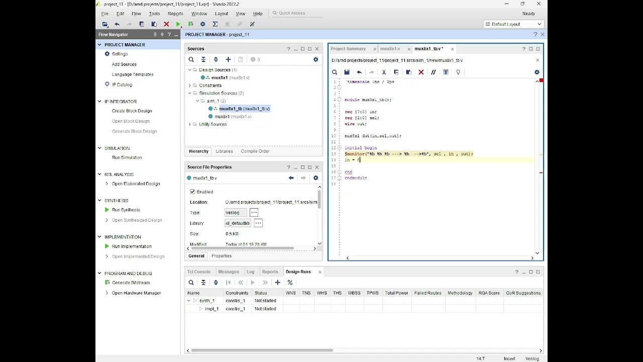 8x1 Multiplexer (MUX) implementation in Verilog