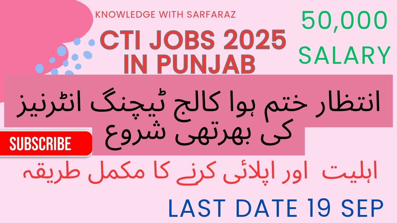 CTI Jobs 2025 | College Teaching Intern in Punjab Govt Colleges | Recruitment Process  | KWS