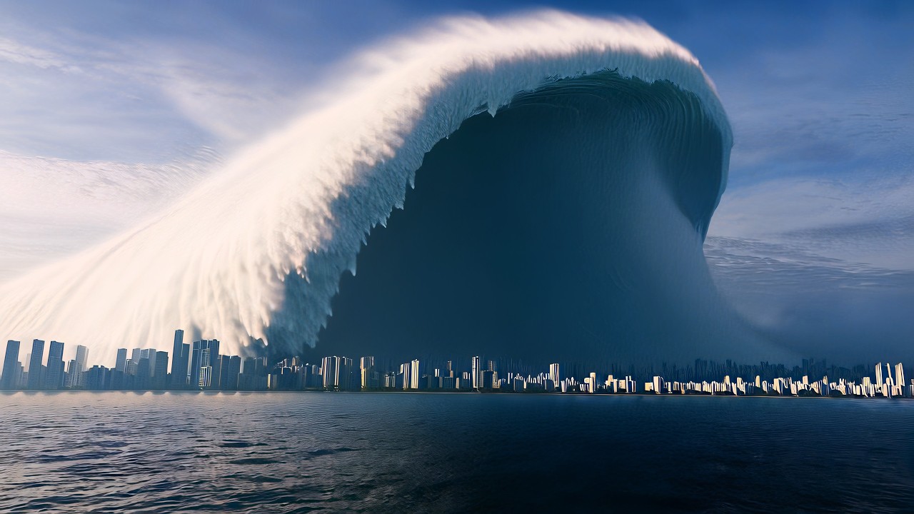 Mega Tsunami Destroys A City - Natural Disaster Short Film - AI Generated