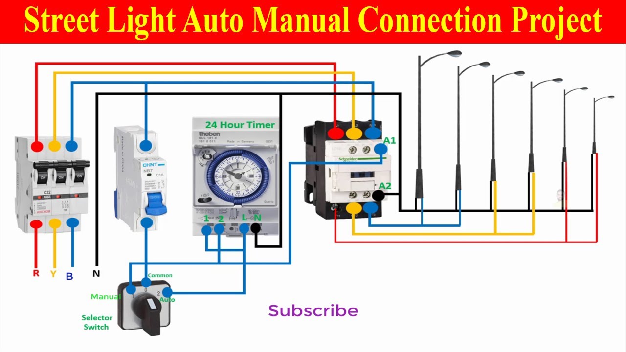 Auto Manual Street Light Wiring Connection Diagram | Street Light Control System Connection Diagram