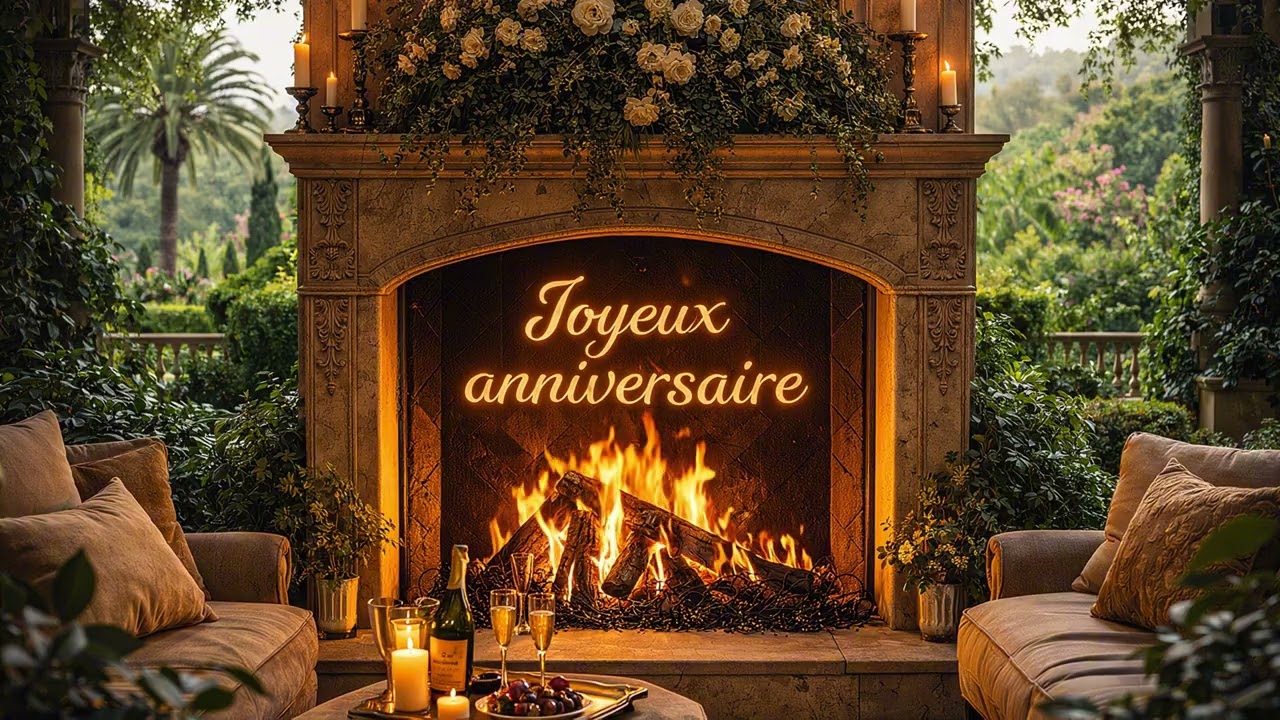 Ambient TV 4K HD Fireplace Fire Happy Birthday Ambiance - TV 4K HD  Feu cheminée Joyeux anniversaire