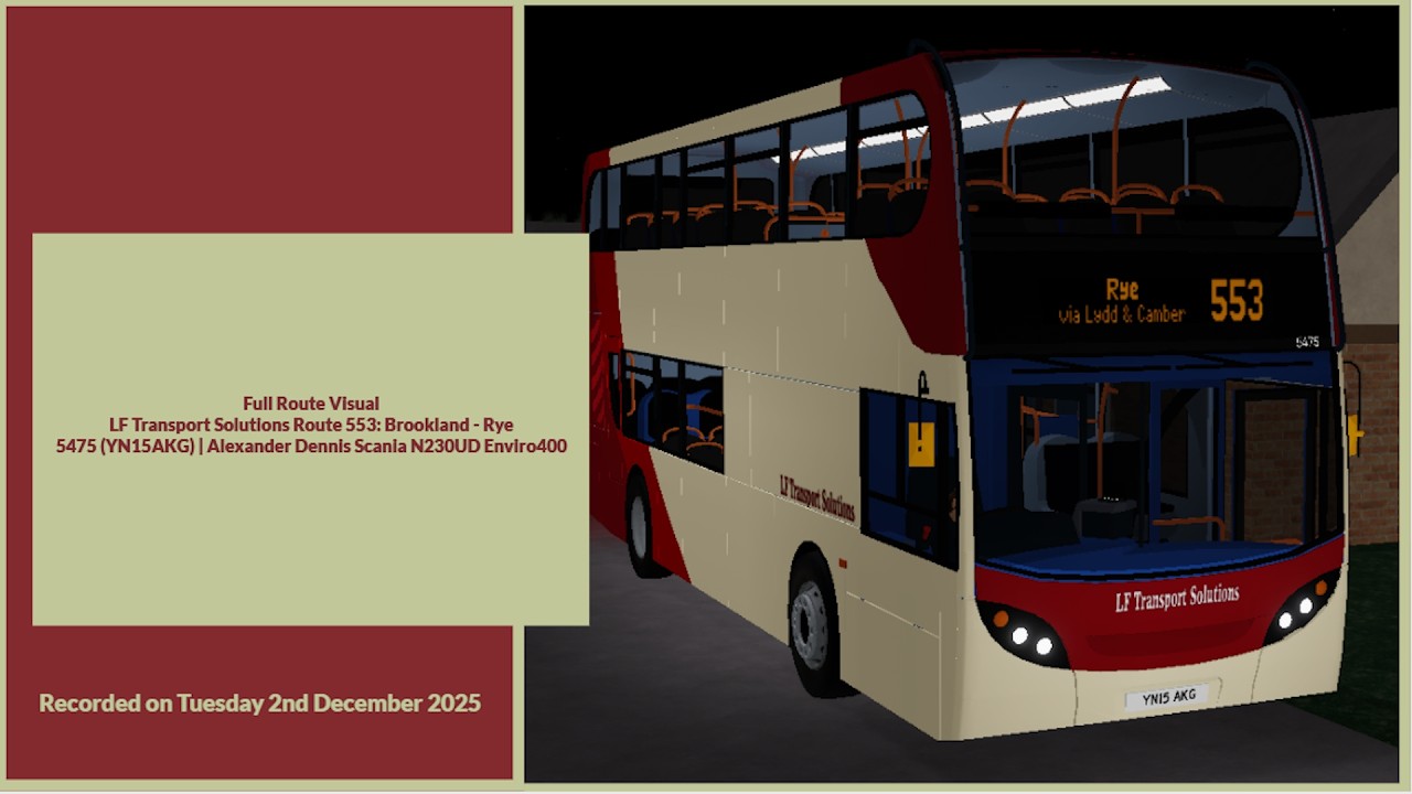 Full Route Visual | LF Transport Solutions Route 553: Brookland - Rye | 5475 (YN15AKG)