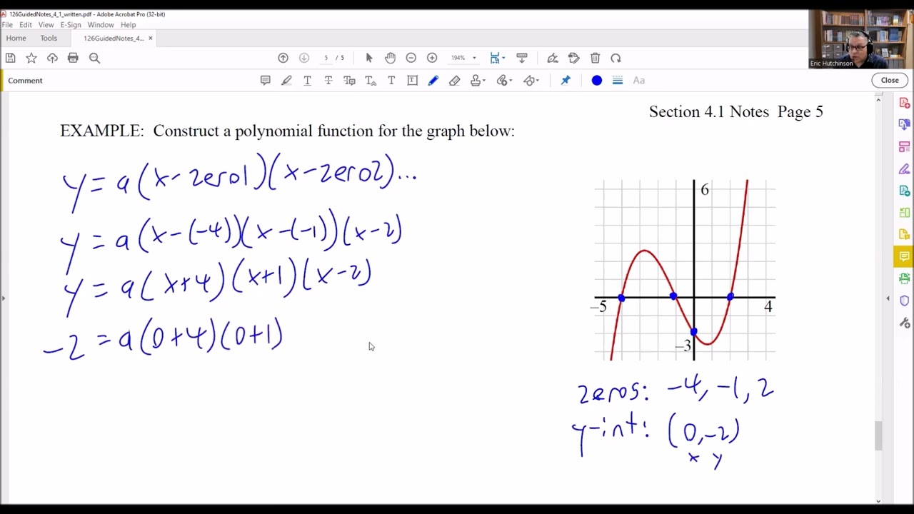 Write the equation of a polynomial from its graph