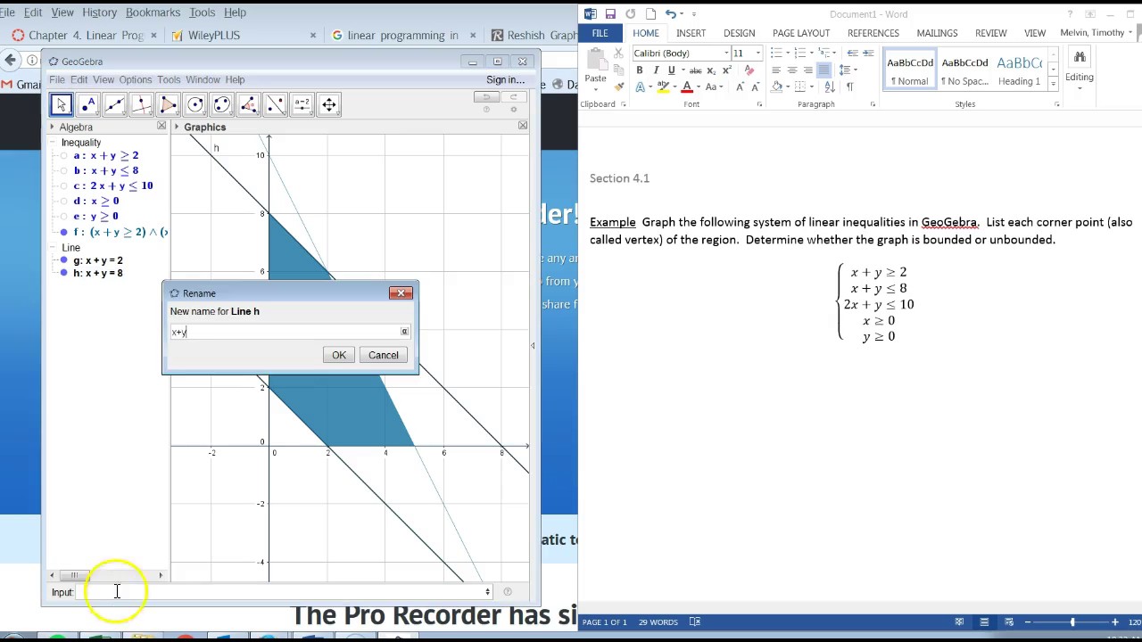 Graphing System of Linear Inequalities in GeoGebra