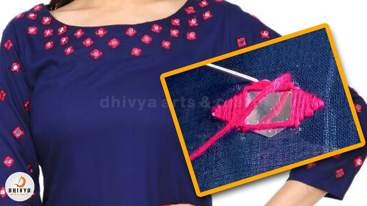 mirror work embroidery designs | mirror work on kurtis | embroidery stitches | #diy | #174