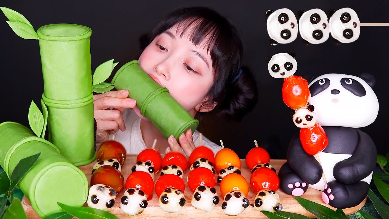 ASMR 팬더가 탕후루로? 🐼 푸바오 탕후루 먹방 😋 먹는 대나무, 먹는 팬더 🐼 Edible Mukbang