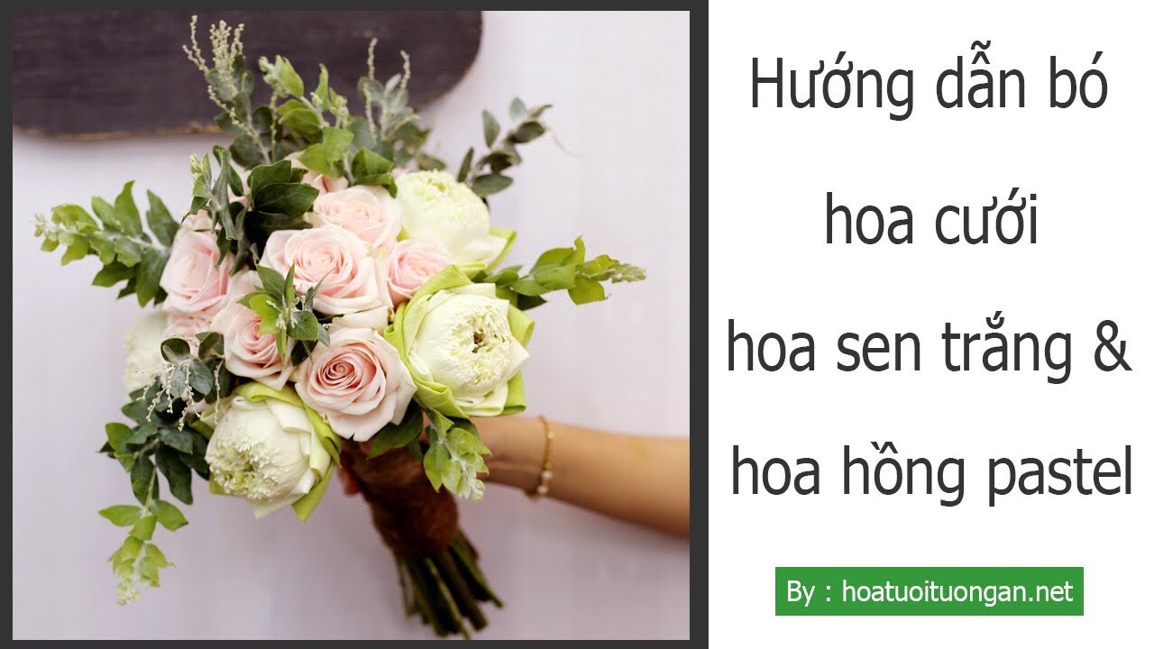 Hướng dẫn bó hoa cưới hoa sen với hoa hồng pastel | hoa tươi Tường An