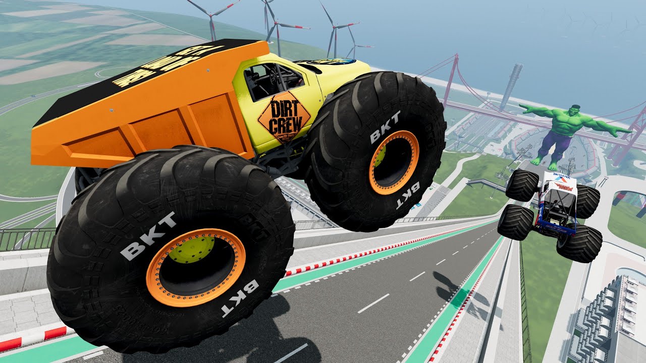 BMNG FreeDom - epic high speed monster trucks jumps stunts and crashes #058 - BeamNG Drive