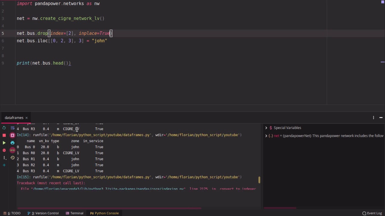 pandapower - modify your grid with pandas dataframe functions (drop, loc, groupby)