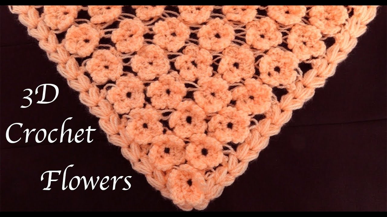 Como tejer con Gancho crochet punto de flores 3D para bufandas capas ponchos tejido tallermanualperu