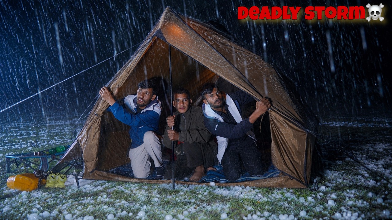 Group Camping In Heavy Rain & Massive Hailstorm | Extreme Weather Camping In Storm | Tejas Camping