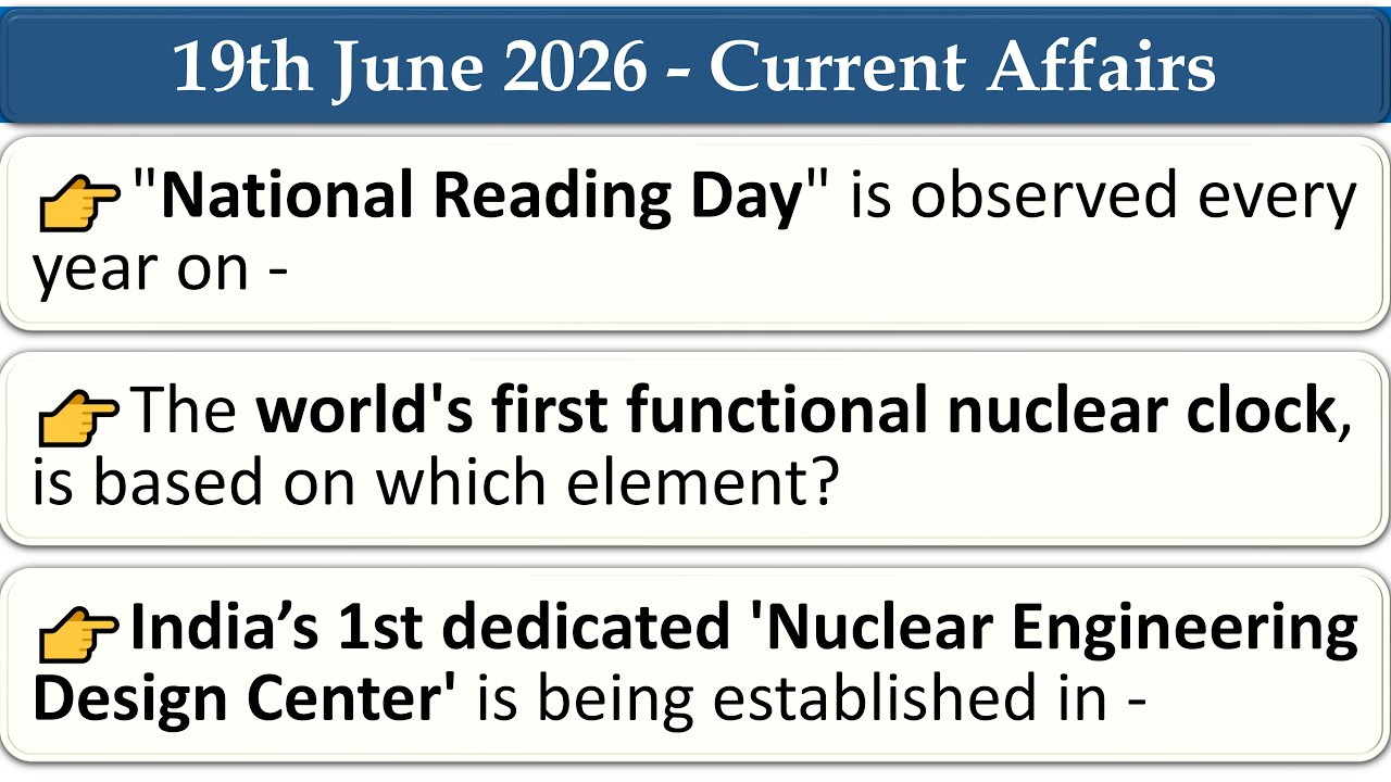 19th June 2026 || Top 15 Current Affairs MCQ with Explanation in English || WhatsApp: 9700200378
