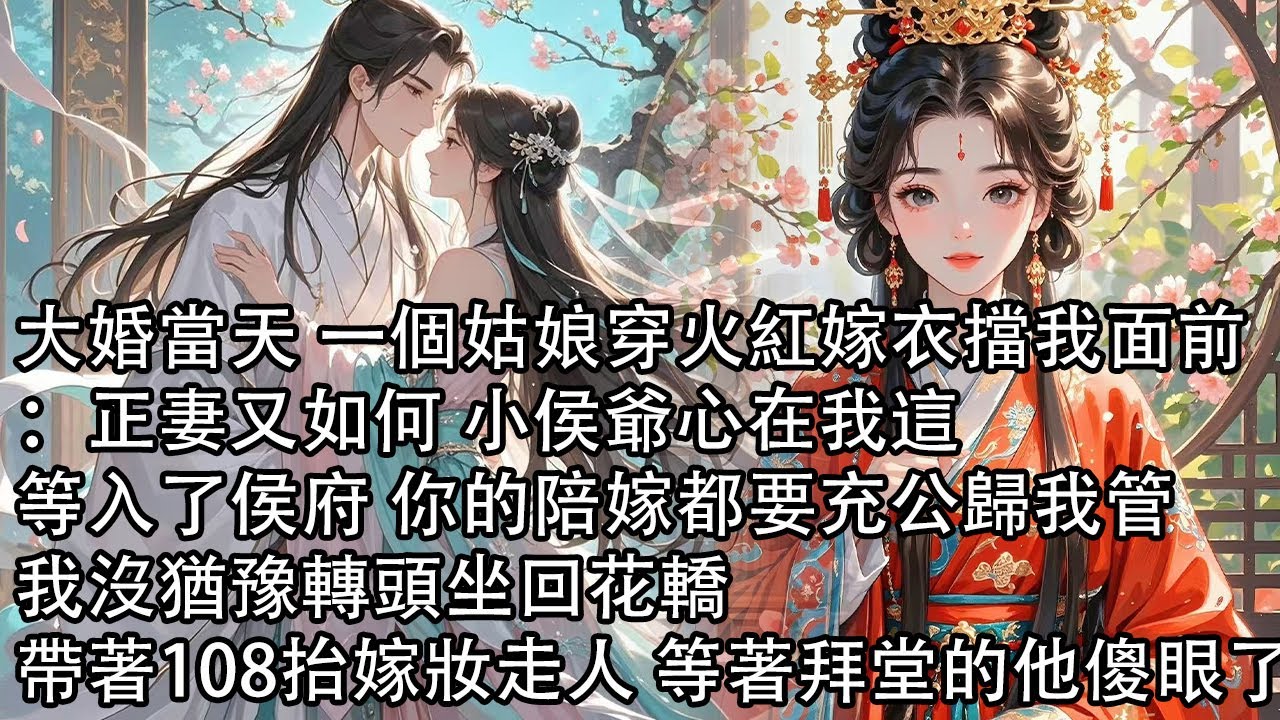 【一口氣看完】大婚當天 一個姑娘穿火紅嫁衣擋我面前：正妻又如何 小侯爺心在我這，等入了侯府 你的陪嫁都要充公歸我管，我沒猶豫轉頭坐回花轎，帶著108抬嫁妝走人 等著拜堂的他傻眼了