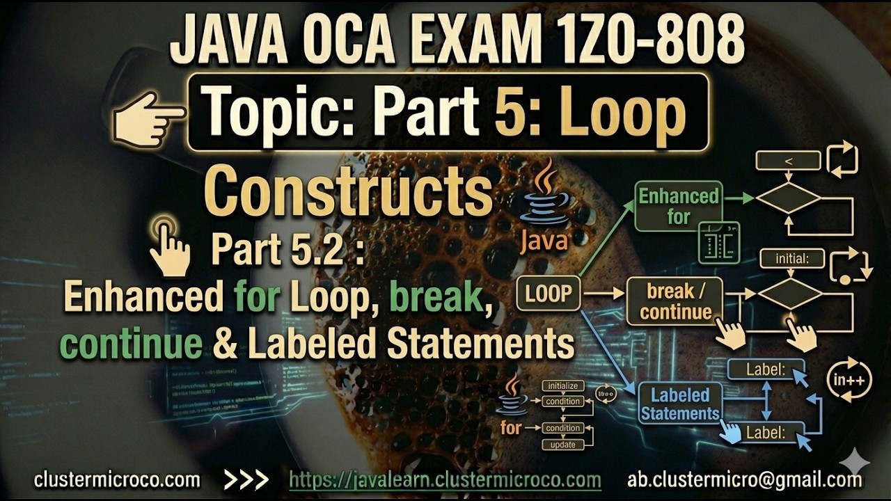 5.2 Enhanced for Loop, break, continue & Labeled Statements | Java OCA 1Z0-808